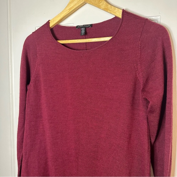 EILEEN FISHER Merino Wool Burgundy Knit Dress Valentines Long Sleeve Small - Picture 4 of 7
